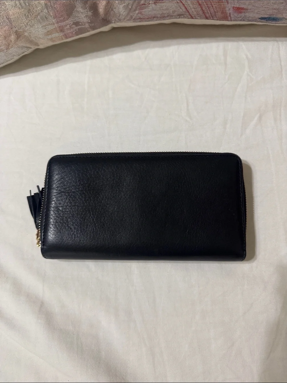 Gucci Black Leather Zip Around Wallet with Tassel